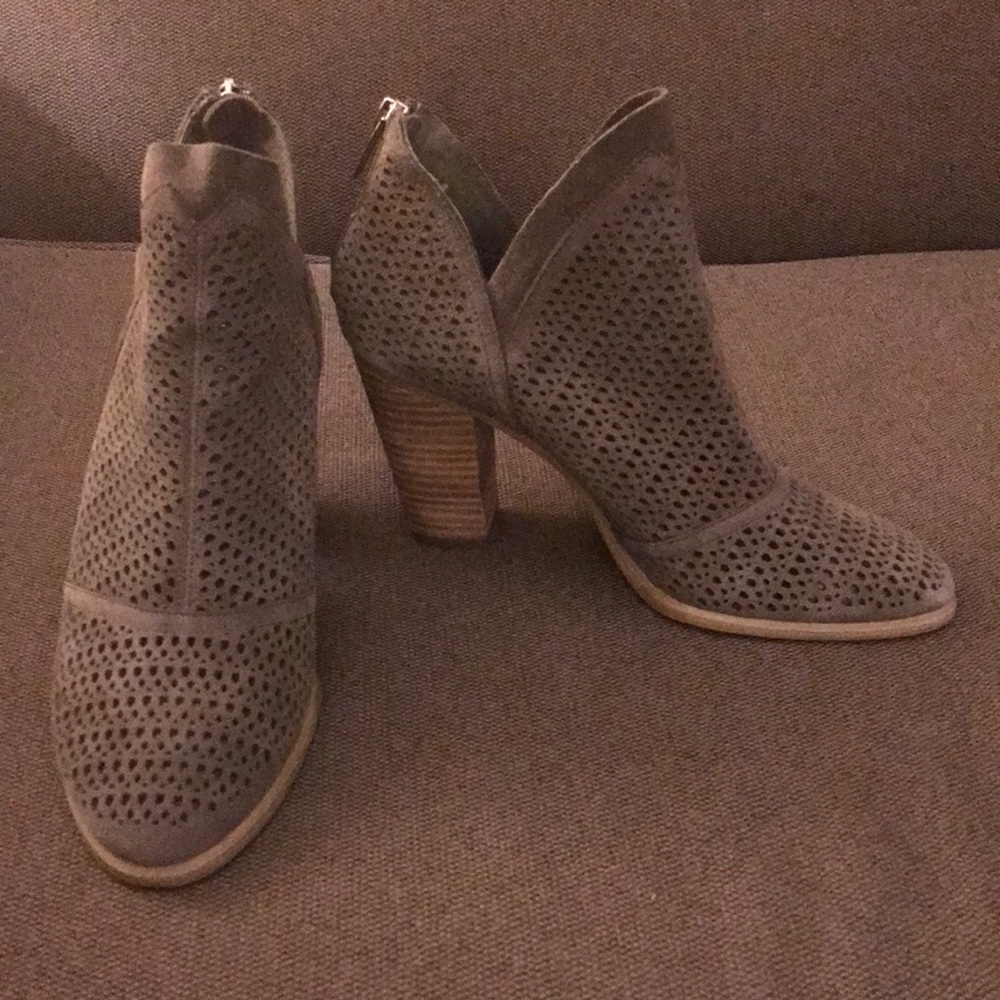 Gray suede Vince Camuto booties.